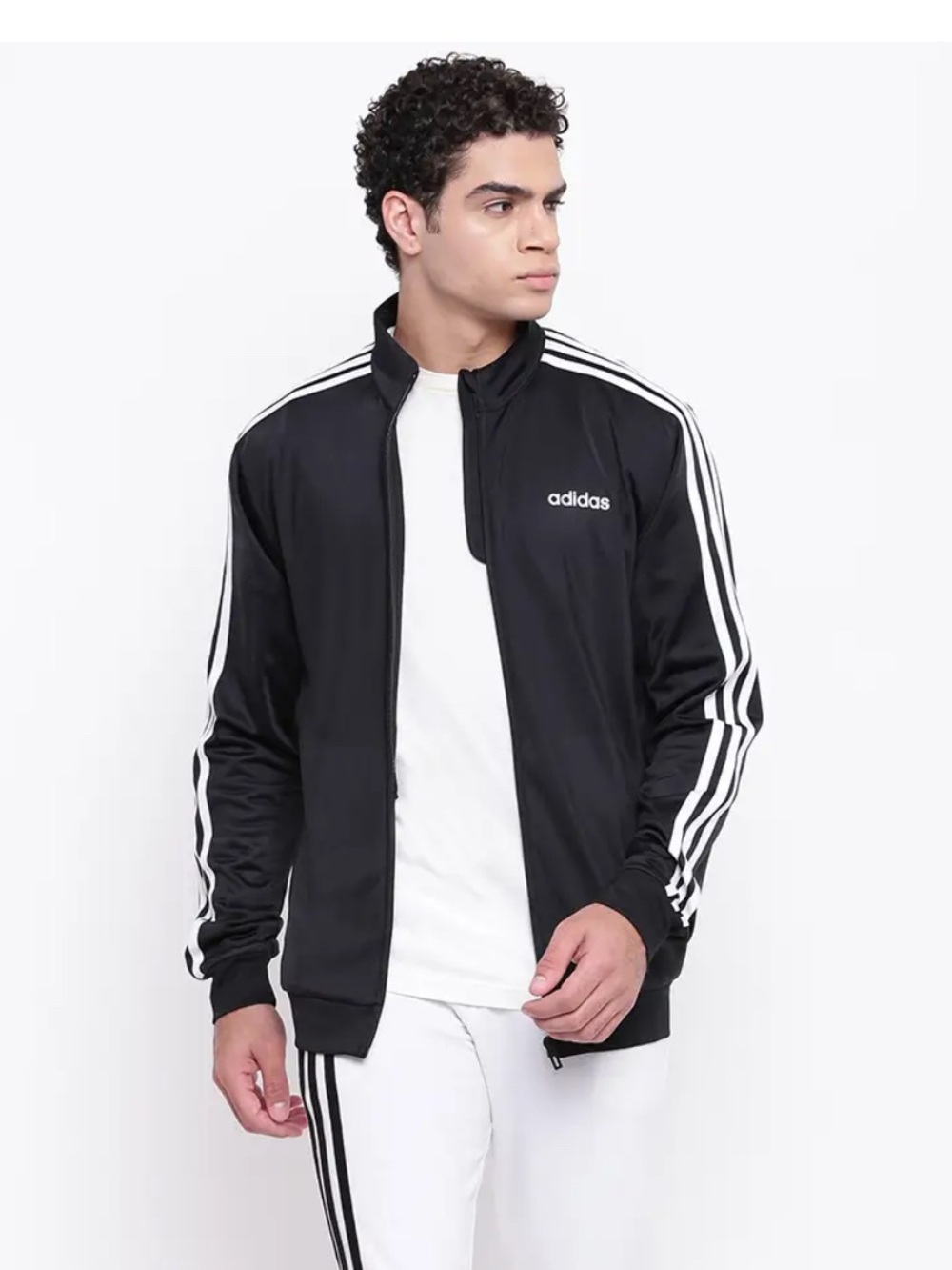 Men’s Adidas Classic Black Track Jacket with White 3-Stripes Size L Good Con
